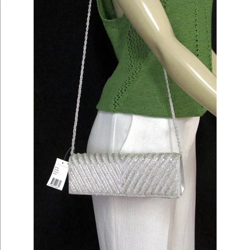 Adrianna Papell NOREEN Silver Beaded Clutch